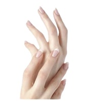 a woman's hands with white nails on a white background