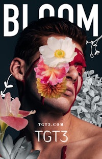 the cover of bloom magazine featuring a man with flowers on his face